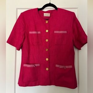 vintage Susan Bristol tweed woven bow detailed barbiecore pink blazer jacket 8